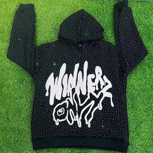 Felpa con Cappuccio DCY con Zip e Strass, Felpe di Design Personalizzate in Cotone, Felpe da Uomo Nere con Zip Integrale, Streetwear per Uomo - Product Image 2