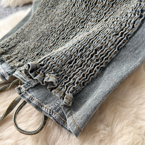Ensemble deux pièces style rétro américain : <span class=keywords><strong>Gilet</strong></span> court en jean dos nu et jupe sirène taille haute amincissante - Product Image 4