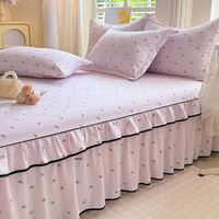 Ensemble de jupe de lit double king size en coton imprimé floral, doux au toucher, design moderne