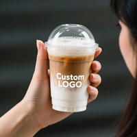 Gobelet en plastique jetable transparent pour animaux de compagnie, avec logo personnalisé, 16 oz, couvercle, forme de 12 oz, logo imprimé pour le café, yaourt