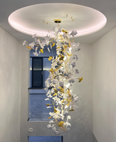 Lustre personnalisé pour hall d'hôtel, décoration en céramique, fleurs, feuilles de ginkgo, grands lustres longs, éclairage de plafond pour escaliers, villa