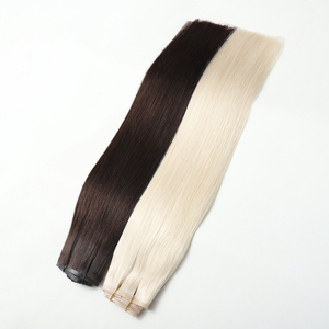 인모 익스텐션의 프리미엄 원활한 보이지 않는 클립 금발 화이트 플래티넘 생 도넌트 버진 유럽 PU 피부 씨실 클립 인 - Product Image 6