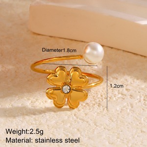 Mode Europe et américain diamant amour fleur perle ouverte bague réglable femme minorité 18K plaqué or bague en gros - Product Image 5