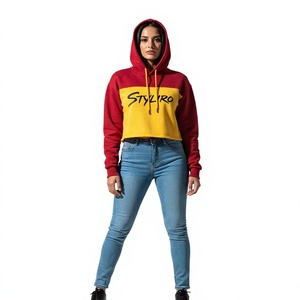 Sweat-shirt décontracté en coton pour femme Stylro, color block rouge et jaune, avec imprimé lettres sur le devant, idéal pour l'automne - Product Image 1
