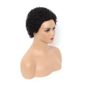 Hot Sale 100% Brazilian Hair Short Machine Made Wig Pixie Cut Curly Wig Natural Color Remy Human Hair Wigs For Black Women