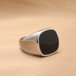 Men's Geometric Square <b>Black</b> Inlay <b>Titanium</b> Steel <b>Ring</b> Gold Color Fashion Jewelry Gift - Product Image 4