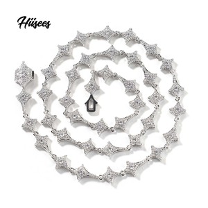 Hip Hop Cadena de estrella de <span class=keywords><strong>oro</strong></span> de 8mm plata 18K chapado <span class=keywords><strong>en</strong></span> <span class=keywords><strong>oro</strong></span> helado 5A Cz diamante estrella de cuatro puntas cadena <span class=keywords><strong>gargantilla</strong></span> <span class=keywords><strong>para</strong></span> hombres y mujeres - Product Image 1