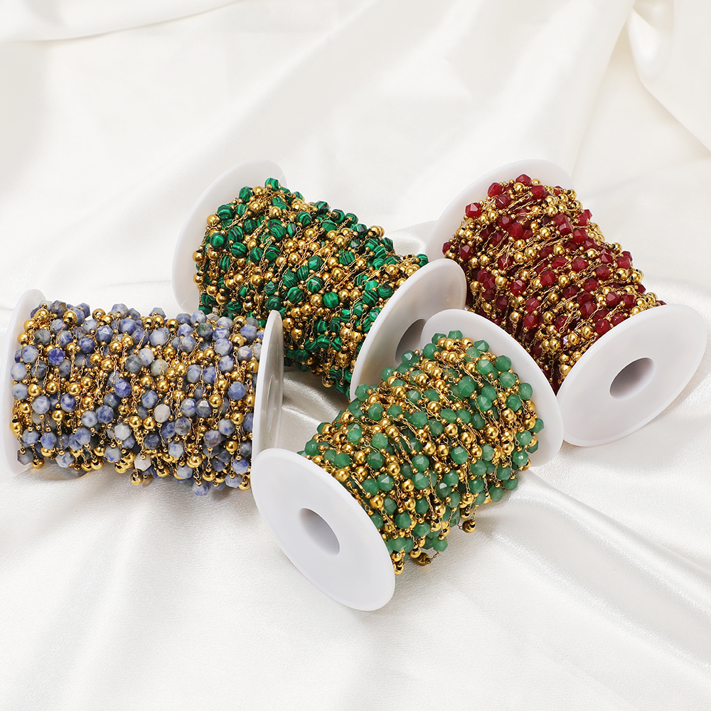 Popular Designs Stainless Steel Gold Plated Stone Bead Link Chains for Handmade Necklace Bracelet Making