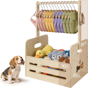 Organizador de almacenamiento de madera para perros de 35L, contenedor de juguetes para perros con varillas colgantes, <span class=keywords><strong>armario</strong></span> para mascotas de 27x16x11 con 2 ganchos de metal - Product Image 1