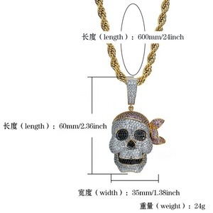 Rapper nuova caratteristica del teschio di <span class=keywords><strong>pirata</strong></span> prepotente con cappello disegno prepotente ciondolo in oro personalizzato ciondolo in oro ciondolo gioielli in argento Rock - Product Image 2