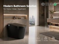 WC intelligent monobloc en céramique moderne avec télécommande, siège chauffant, double chasse, affichage LED, siphon et siphon en P inclus