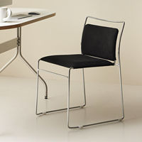 Chaise de salle à manger en acier inoxydable de style Bauhaus moderne du milieu du siècle, dossier rembourré, design minimaliste de luxe, pour la maison, le bureau, l'hôtel