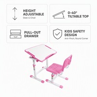 Table d'étude inclinable rose écologique 66x47 cm avec tiroir de rangement et chaise, idéale pour appartement, chambre, maison, école, hôpital