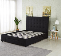 Lit de rangement avec tiroirs, sommier à lattes en bois de pin, design européen moderne, tête de lit haute, tailles King/Queen, vente directe usine, durable