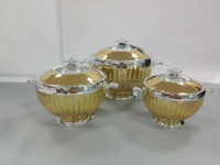 Ensemble de chauffe-plats de luxe sur pied 1.2L 1.8L 3.2L avec bordure dorée, pot isotherme, plat de service thermique pour fêtes musulmanes