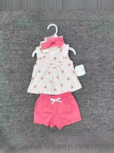 Estate all'ingrosso fascia per capelli per bambini manica corta e <span class=keywords><strong>pantaloncini</strong></span> 3 pezzi estate Set carino stampato per bambini in cotone morbido Set - Product Image 4