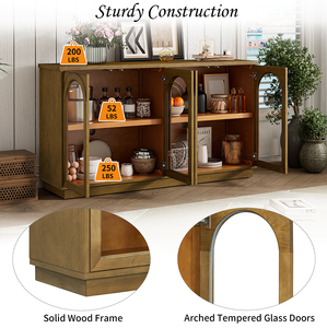 Modern Solid Wood 4-Door <b>Sideboard</b> with Glass Doors and Adjustable Shelves Eco-Friendly & Durable Storage for <b>Kitchen</b> (2 Ft) - Product Image 5