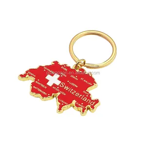 Produsen Cincin Kunci Turis Logam Desain Peta Swiss Gantungan Kunci Souvenir Swiss