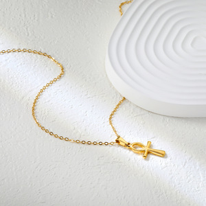 Pendentif croix égyptienne en acier inoxydable plaqué or 18 carats pour femme, collier tendance, bijou cadeau, design géométrique - Product Image 2
