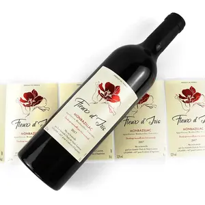 Precio directo de fábrica de lujo personalizado dorado UV en relieve Etiqueta de vino tinto con pegatina de impresión de gama alta