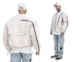 Otoño Invierno elegante <span class=keywords><strong>Boom</strong></span> al aire libre cremallera algodón holgado Crop grueso cortavientos chaqueta de bombardero para hombres - Product Image 2