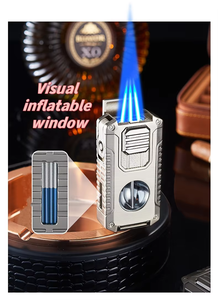 Allume-cigare tout-en-un avec coupe-cigare intégré Porte-cigare à coupe en V Allume-cigare à triple jet coupe-vent avec boîte cadeau - Product Image 5