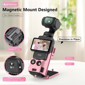 Amazear Magnetic Mount <b>Stand</b> for DJI Osmo Pocket 3 180° Adjustable <b>Desktop</b> Vertical Surface Holder Strong Suction Base (Pink) - Product Image 2