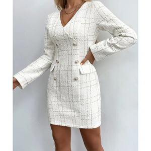 OEM/ODM-vestido negro de Tweed a cuadros, elegante, informal - Product Image 3