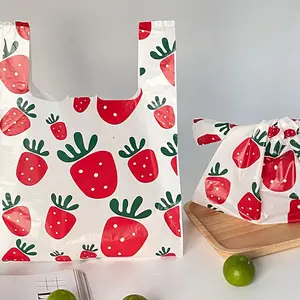 Custom Disposable PLA Strawberry Pattern Gift Plastic Bag Baking Dessert Bag Take-out Bag