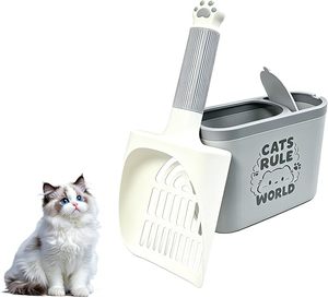 Dual Compartment <b>Cat</b> Litter Scoop Set Wall Mounted PP Litter <b>Box</b> Holder Built In Trash Bin Manual Cleaning - Product Image 1