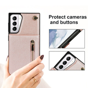 Lanière d'épaule en cuir portefeuille étui de téléphone pour <span class=keywords><strong>Samsung</strong></span> note 20 fermeture éclair étui de luxe pour <span class=keywords><strong>samsung</strong></span> galaxy s24 ultra - Product Image 5
