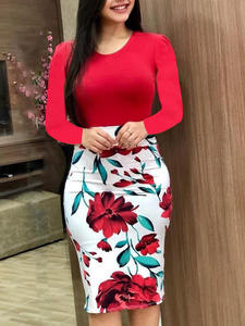 Vestido lápis midi feminino, novo vestido vintage com estampa floral e manga curta plus size para festa à noite verão S-2XL - Product Image 4