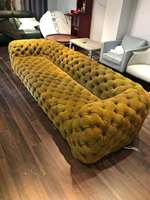 Ensemble de salon de style classique de luxe, canapé Chesterfield en cuir bleu moderne italien, trois places