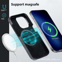 Coque de téléphone magnétique en cuir texturé noir avec protection de bouton unique, antidérapante, coque rigide absorbante pour 16 17 Pro Purely