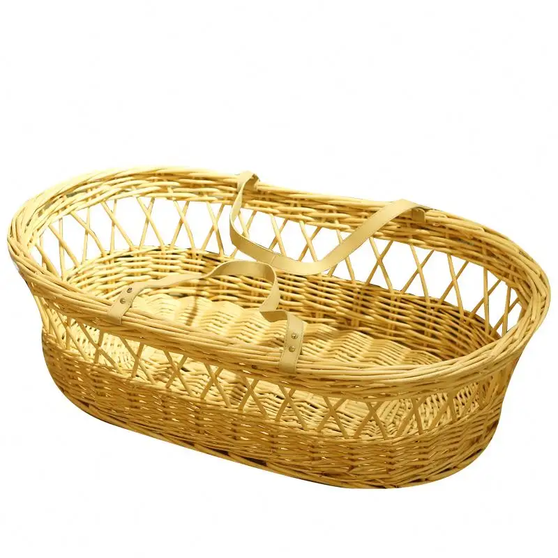 Alami Willow Anyaman Oval Buatan Tangan Anyaman Bayi Musa Tempat Tidur Keranjang Wicker Moses Basket