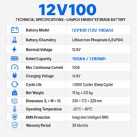 Batterie LiFePO4 12,8 V 100 Ah 1280 Wh à sortie d'usine, système de stockage d'énergie solaire domestique intégré au phosphate de fer et de lithium pour système de secours photovoltaïque