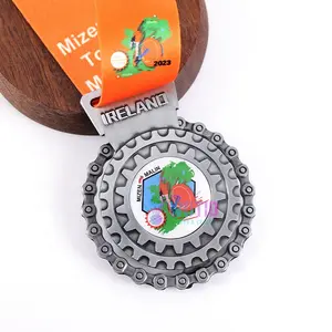 Gold Silver Metal 3D Sports Cycling Medals Cycle Finisher Medal Award With Ribbon
