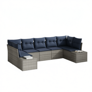 Grey Poly Rattan Garden <b>Sofa</b> <b>Set</b> With Cushions Outdoor Furniture Contemporary Design - Product Image 1