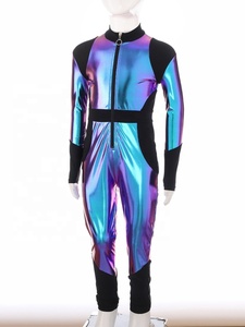 Girls Metallic Jumpsuit Color Block Zip Front Dance Unitard Long Sleeve Gymnastics <b>Bodysuit</b> Shiny Costume for Kids Stage Custom - Product Image 5