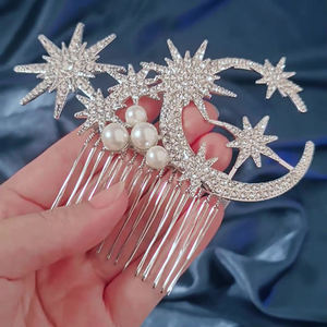 Estrella de ocho puntas Luna brillante peine para el cabello aleación con incrustaciones de diamantes de imitación perlas Clips diseño europeo <span class=keywords><strong>novia</strong></span> boda estilo horquilla - Product Image 3