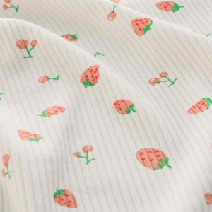 Tela de punto acanalado ancho para costura de ropa de bebé y vestido de niñ<span class=keywords><strong>a</strong></span>, Material elástico con patrón de fresa - Product Image 6
