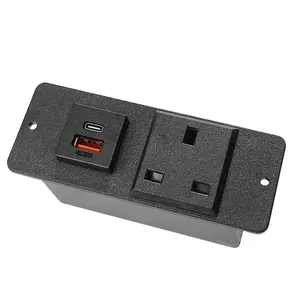 Soket Standar Amerika Furnitur Kantor USB Tertanam Soket Panel Desktop Outlet Daya Inggris dengan 3 Stopkontak Ac