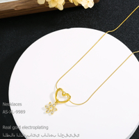 Collier Pendentif Cœur Fleur en Acier Inoxydable Doré Anti-ternissement, Sertie de Zircons, Luxe Léger et Personnalisé, Bijoux pour Femme