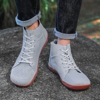 Chaussures de course et de sport pour homme, tricotées, respirantes, montantes, zéro drop, à bout large, style pieds nus, pour l'extérieur et l'intérieur