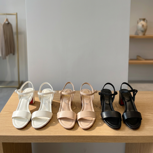 2026 European American-Style <b>High</b>-<b>Heeled</b> Women's Outdoor Mineral <b>Cream</b> Matte Finish Plus Size Summer Hollow One-Line Shoes - Product Image 3
