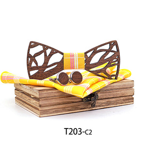 Noeuds papillon en bois à gravure 3D pour hommes Noeud papillon en bois fait à la main Papillon en bois Noeud papillon Gravata Cadeau Bouton de manchette Mouchoir Set Box - Product Image 5