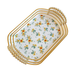 Nouveau plateau de rangement pour plantes en plastique au design vintage, motif <span class=keywords><strong>fleur</strong></span> d'hibiscus platine, ensemble de vaisselle dorée, assiettes et plateaux de cuisine - Product Image 5