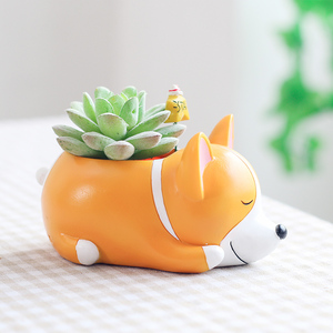 ROOGO Pot de Jardin Japandi Fait Main en Résine, Personnalisé, Motif Chien Endormi Mignon, pour Plantes Succulentes, Multi-Souches, avec Trou de Drainage Personnalisé - Product Image 3
