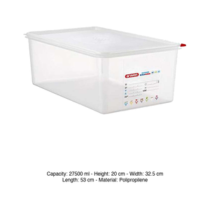 Contenedor de Alimentos de Polipropileno GN 1/1, 53 × 32.5 × 20 cm (alto), con Tapa, -40/+95 °C ° C Araven - Product Image 3
