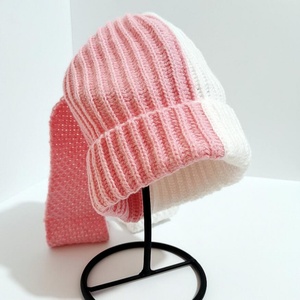Knitted Hat for Women Autumn Winter Student Warm Ear Protection Cute Rabbit Color <b>Block</b> Long Ear Beanies - Product Image 6